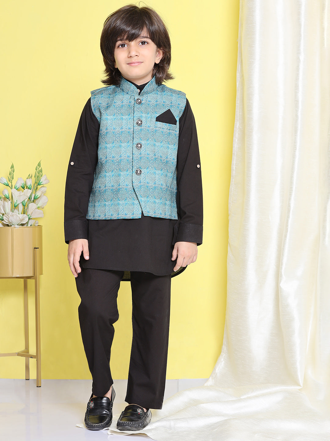 Kids Boys Black Solid Cotton Suit Set - AJ Dezines