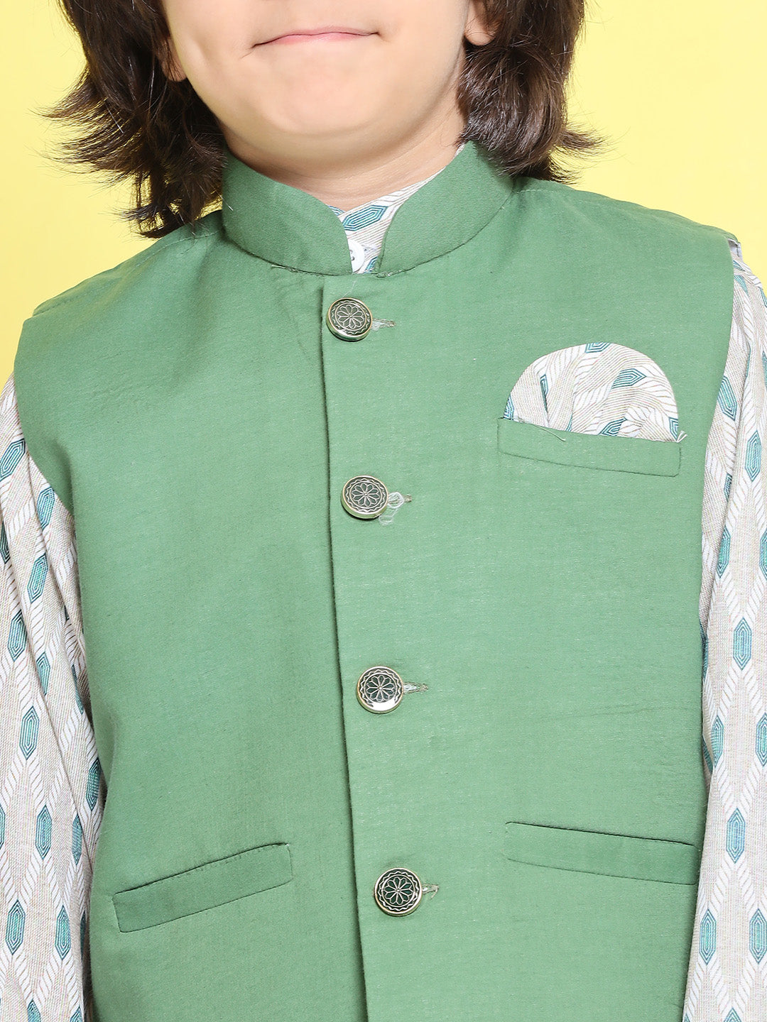 Kids Boys Green Printed Cotton Suit Set - AJ Dezines