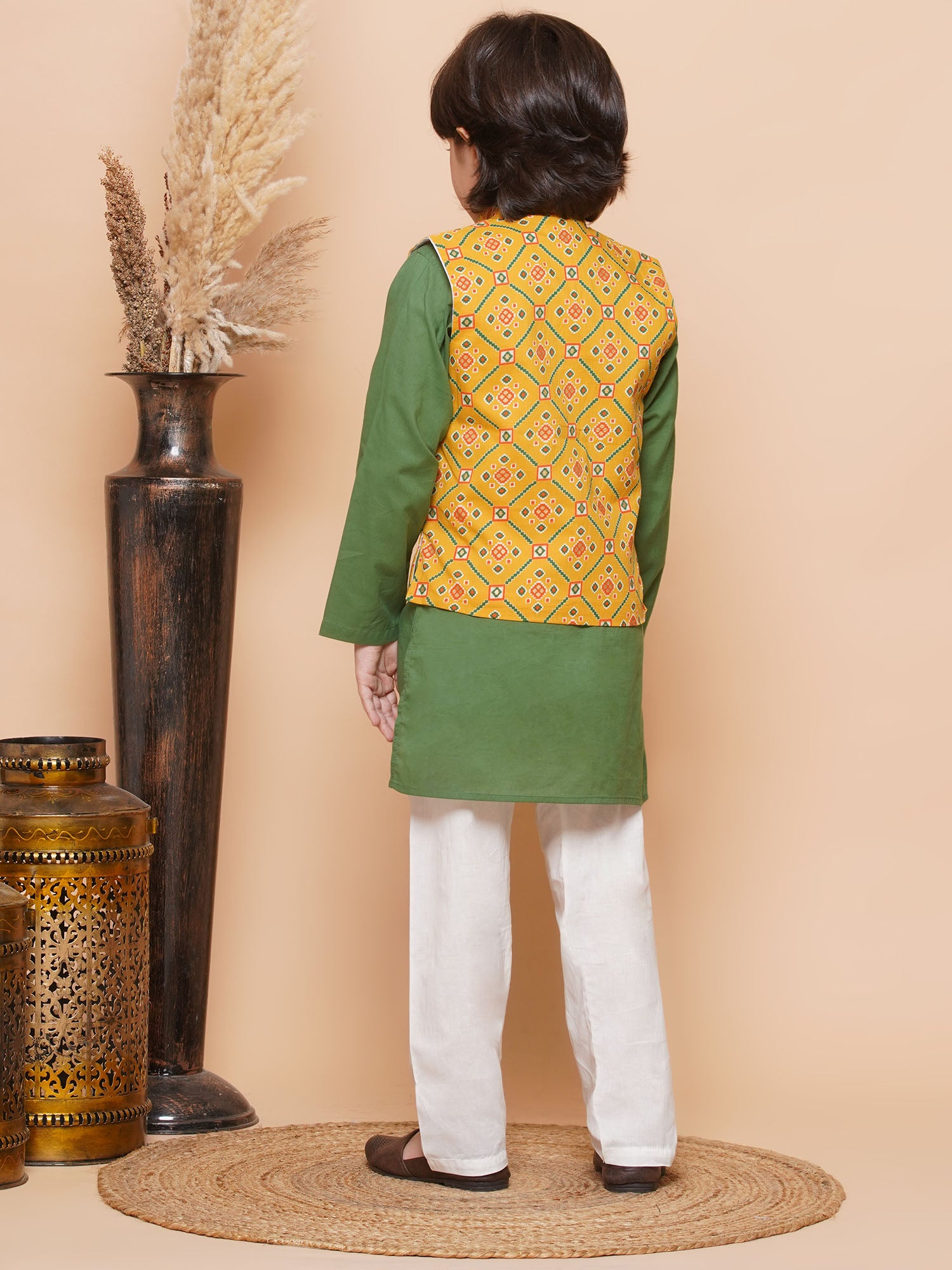 Kids Boys Green Printed Cotton Suit Set - AJ Dezines