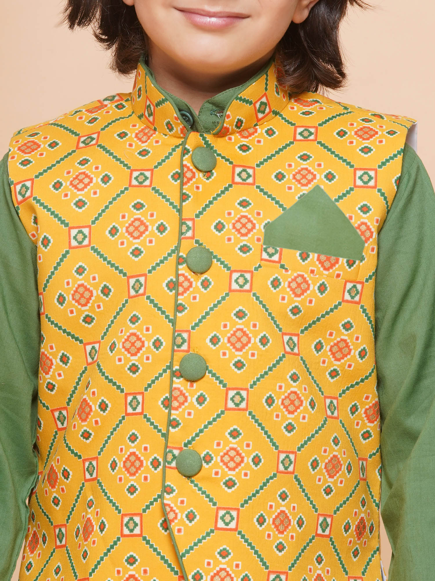 Kids Boys Green Printed Cotton Suit Set - AJ Dezines