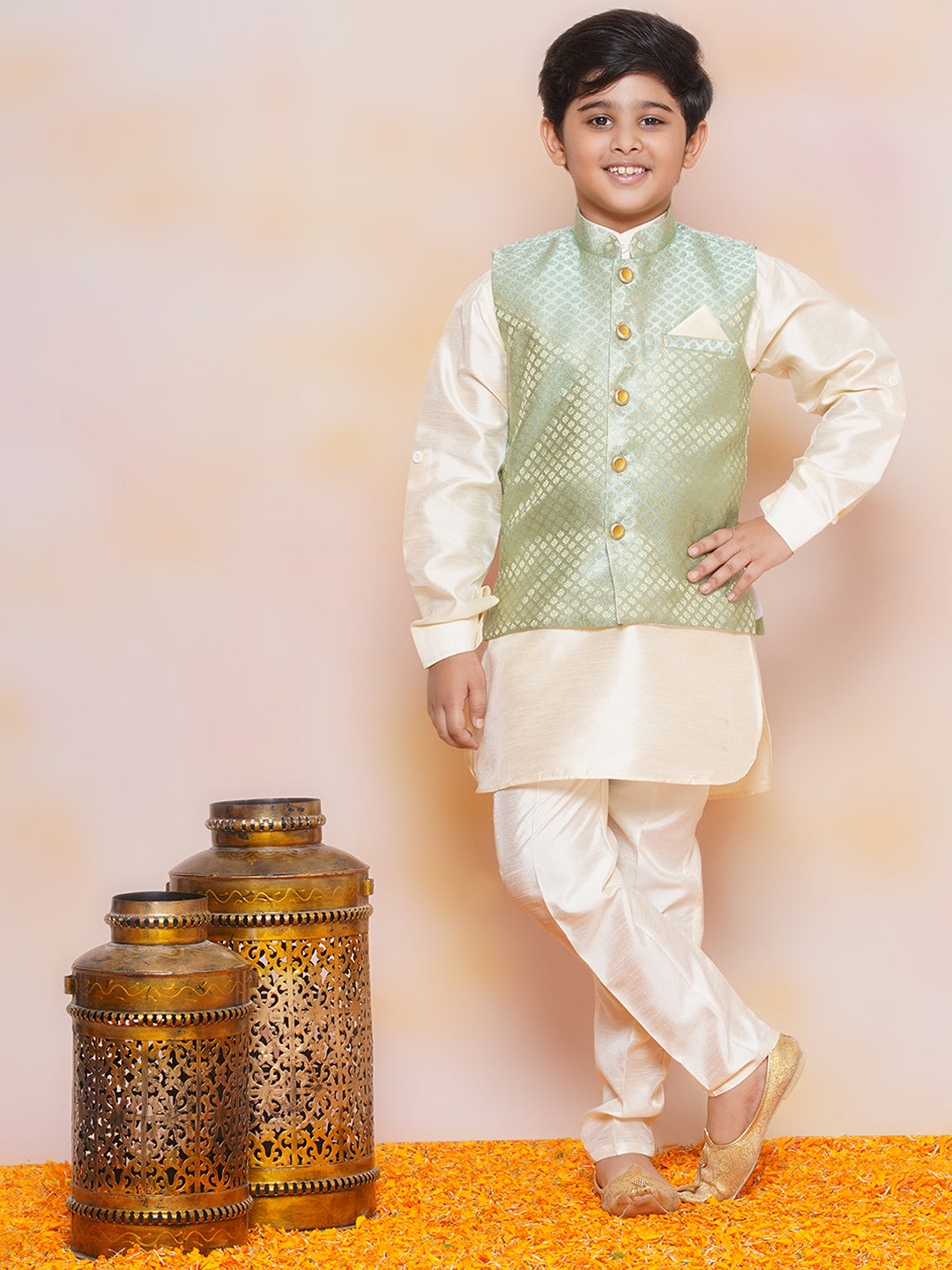 Kids Boys C-Green Printed Jacquard Suit Set - AJ Dezines