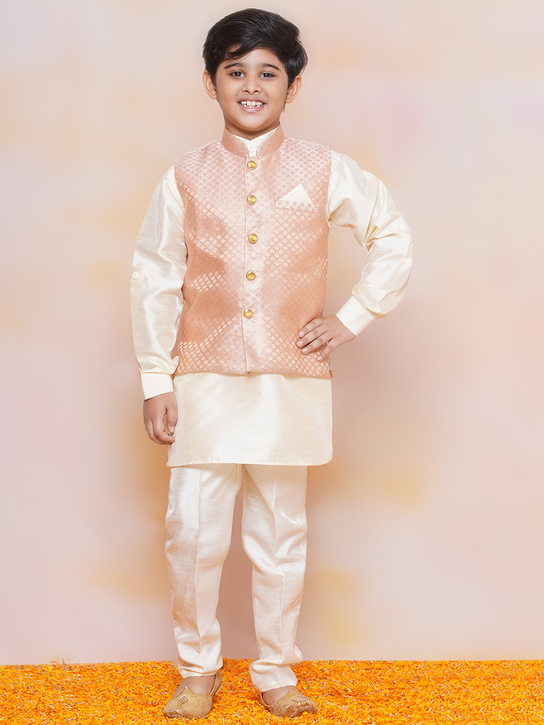 Kids Boys PEACH Printed Jacquard Suit Set - AJ Dezines