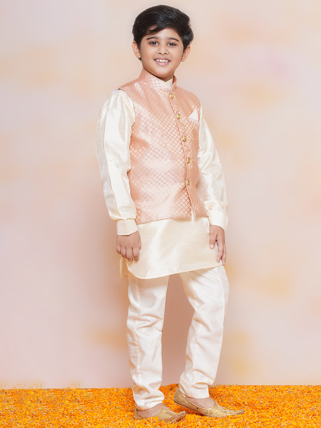 Kids Boys PEACH Printed Jacquard Suit Set - AJ Dezines