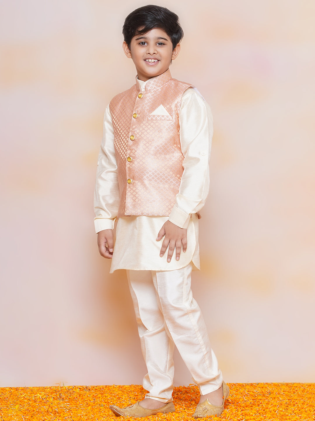 Kids Boys PEACH Printed Jacquard Suit Set - AJ Dezines