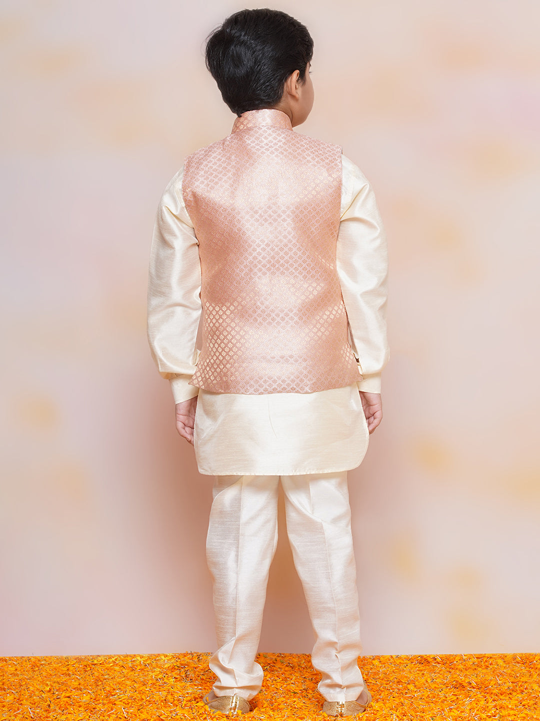 Kids Boys PEACH Printed Jacquard Suit Set - AJ Dezines