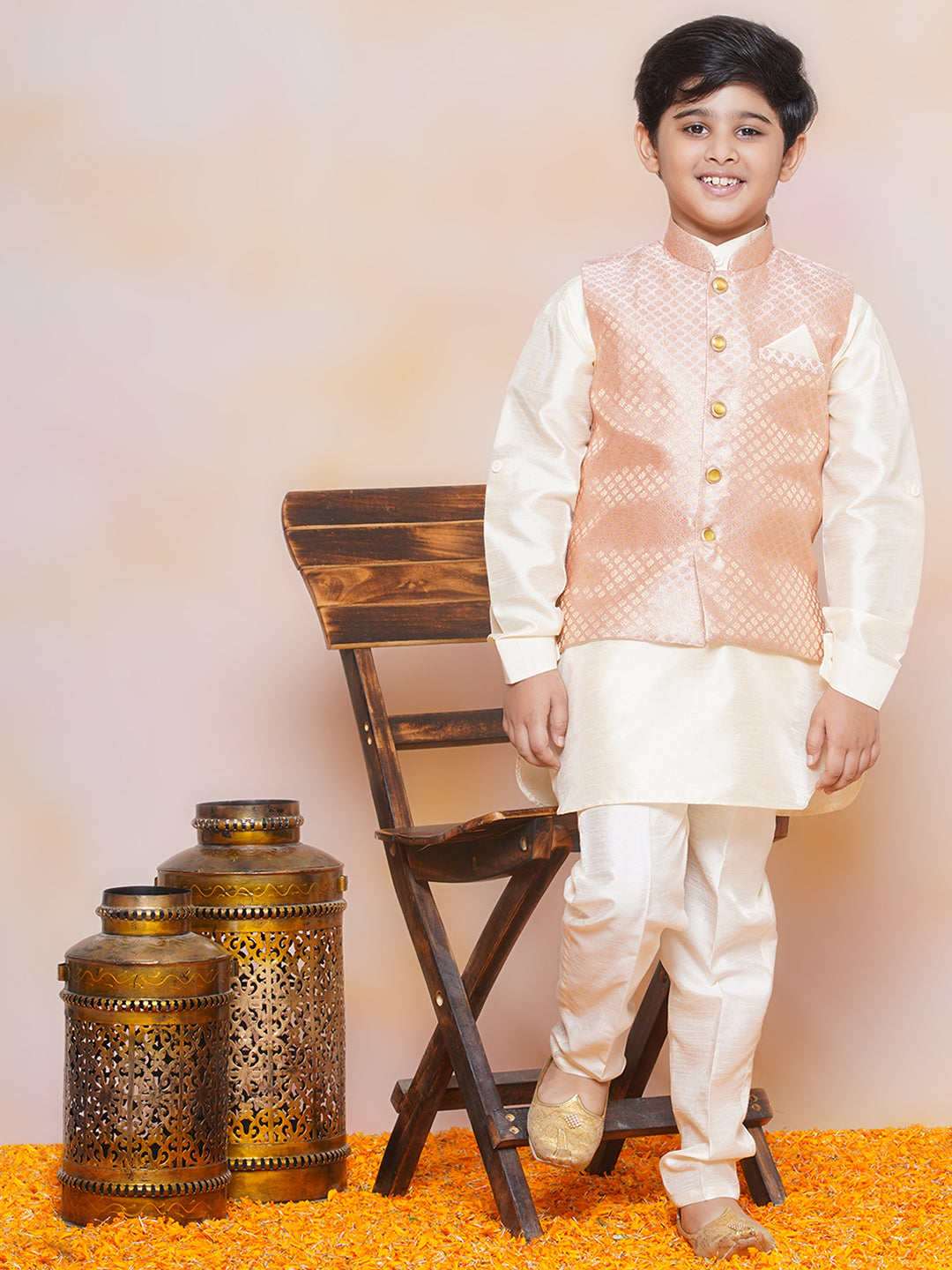 Kids Boys PEACH Printed Jacquard Suit Set - AJ Dezines