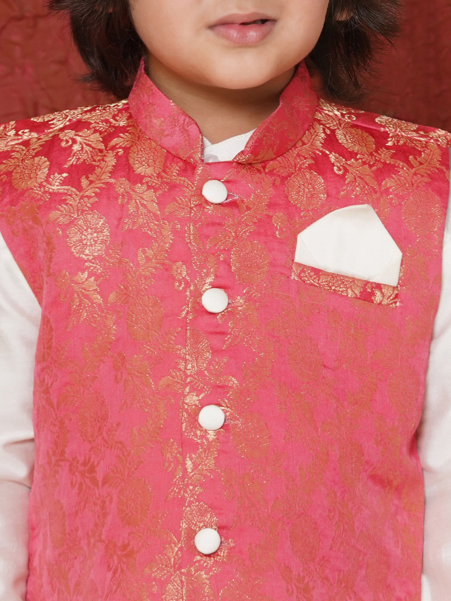 Pink Brocade Full Sleeves Jal Embroidery Kpw Set For Boys - AJ Dezines