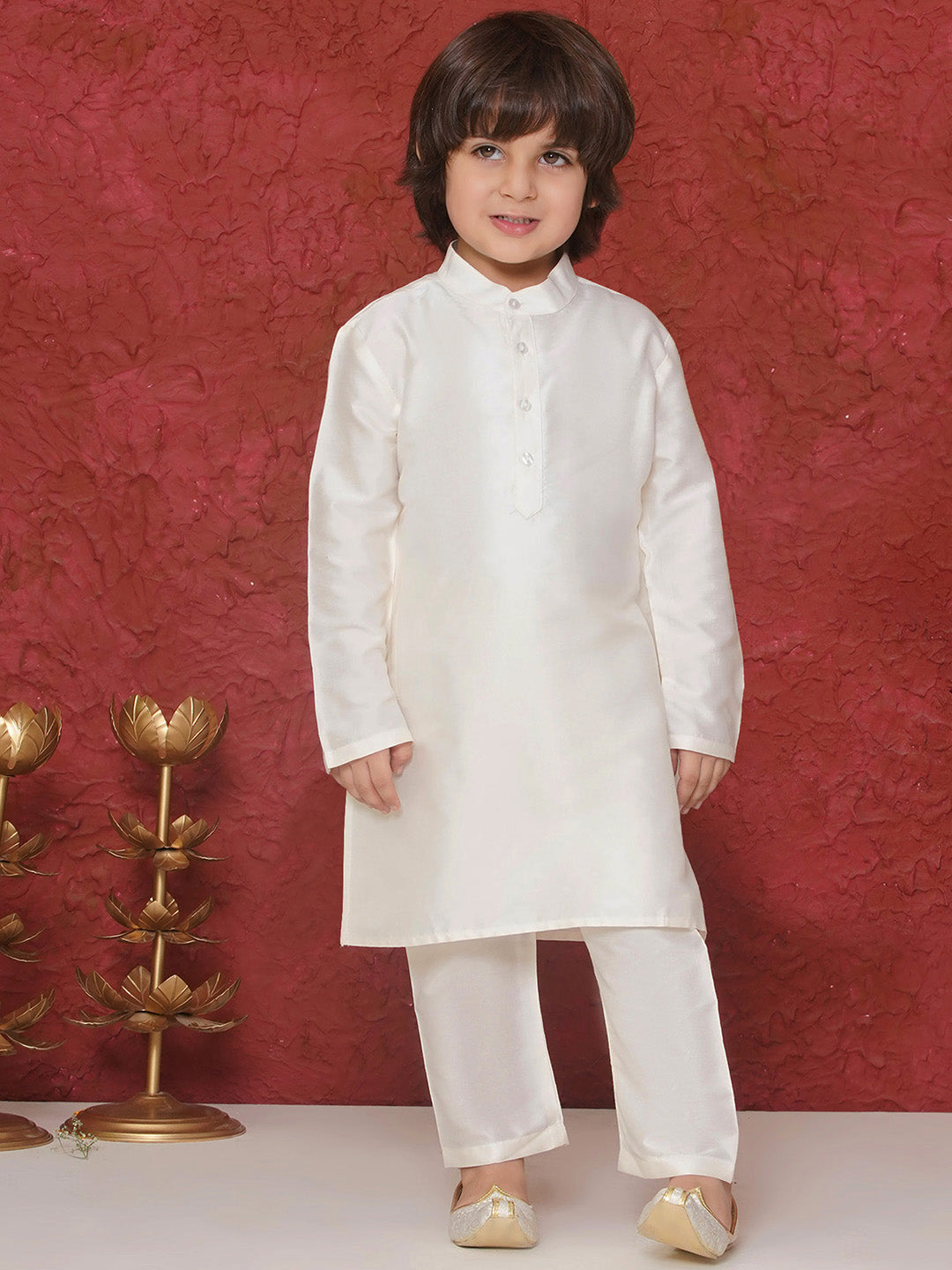 Red Brocade Full Sleeves Jal Embroidery Kpw Set For Boys - AJ Dezines