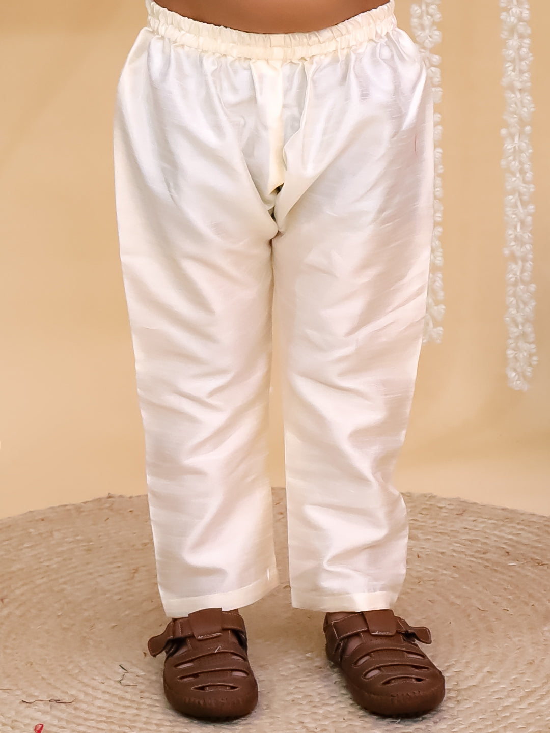 Yellow Brocade Full sleeves Small Motif Kurta Pyjama Waistcoat for Boys