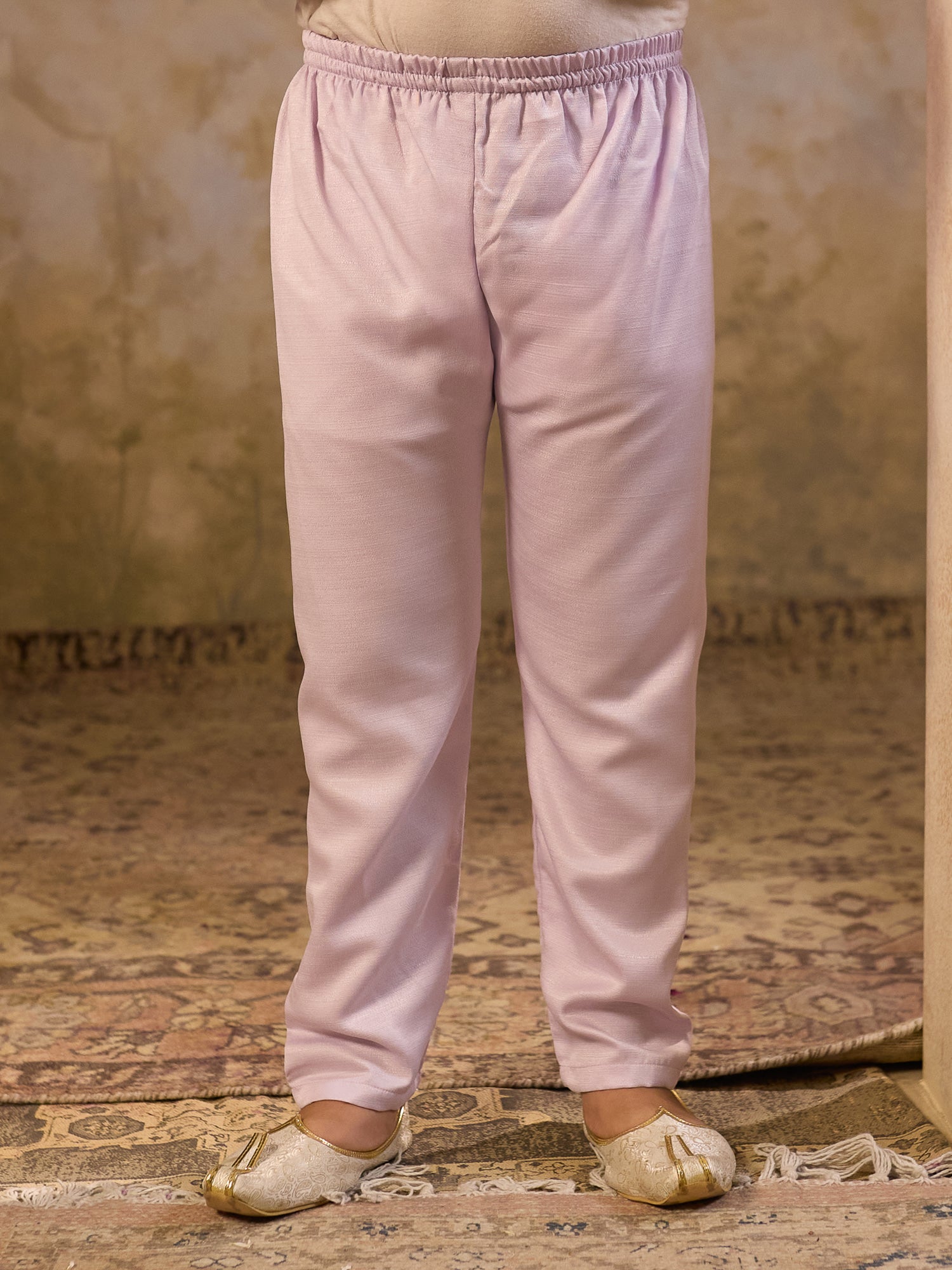 Boys Purple Cotton Blend Kurta Pyjama with Full Sleeves & Floral Print Waistcoat