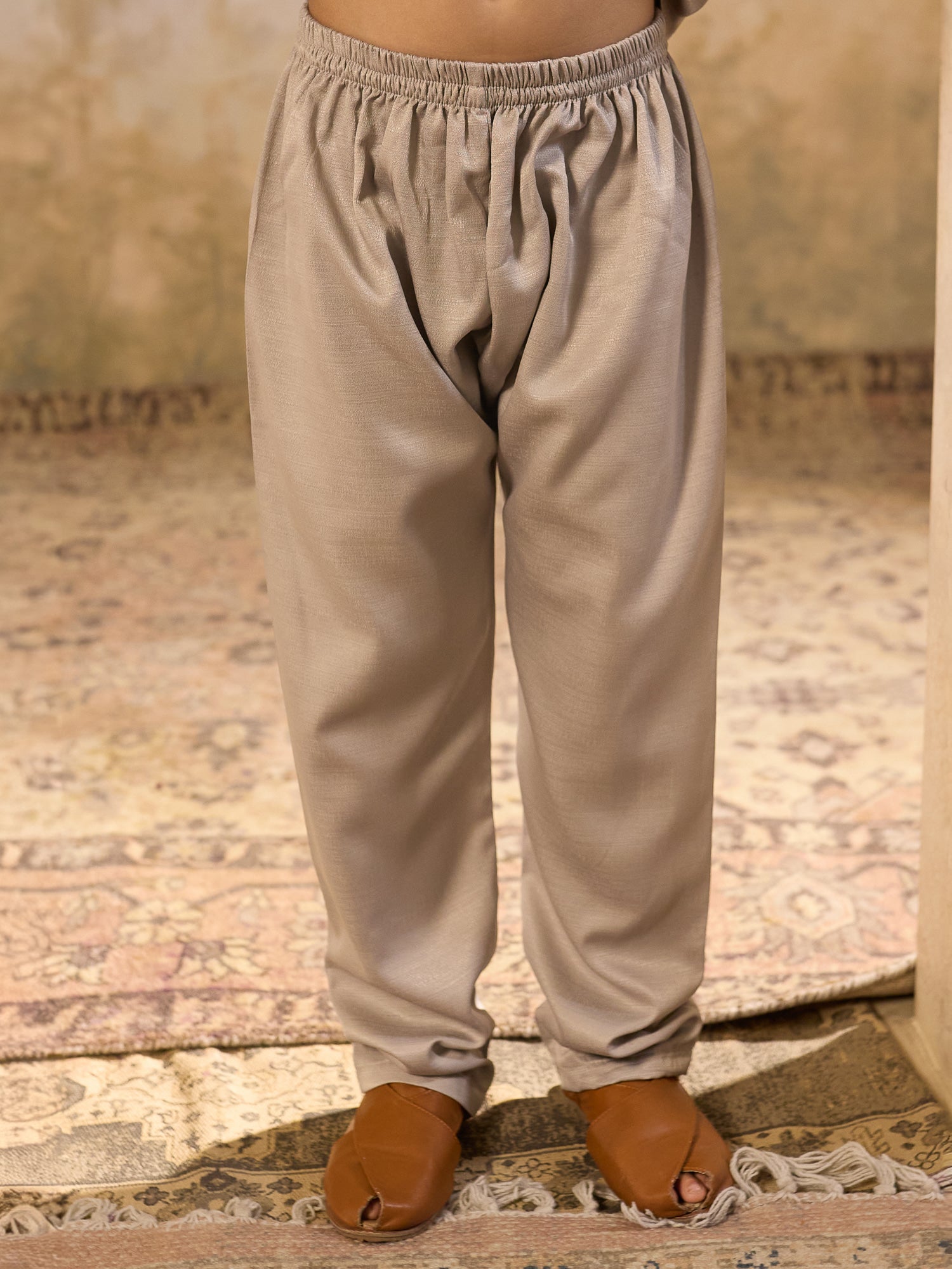 Boys Grey Cotton Blend Kurta Pyjama with Full Sleeves & Floral Print Waistcoat