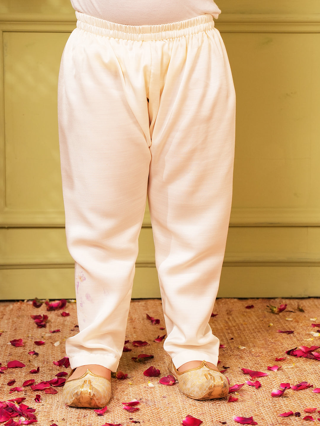 Pink Printed and Shinny Cotton Blend Kurta Pyjama Waist Coat Set For Boys