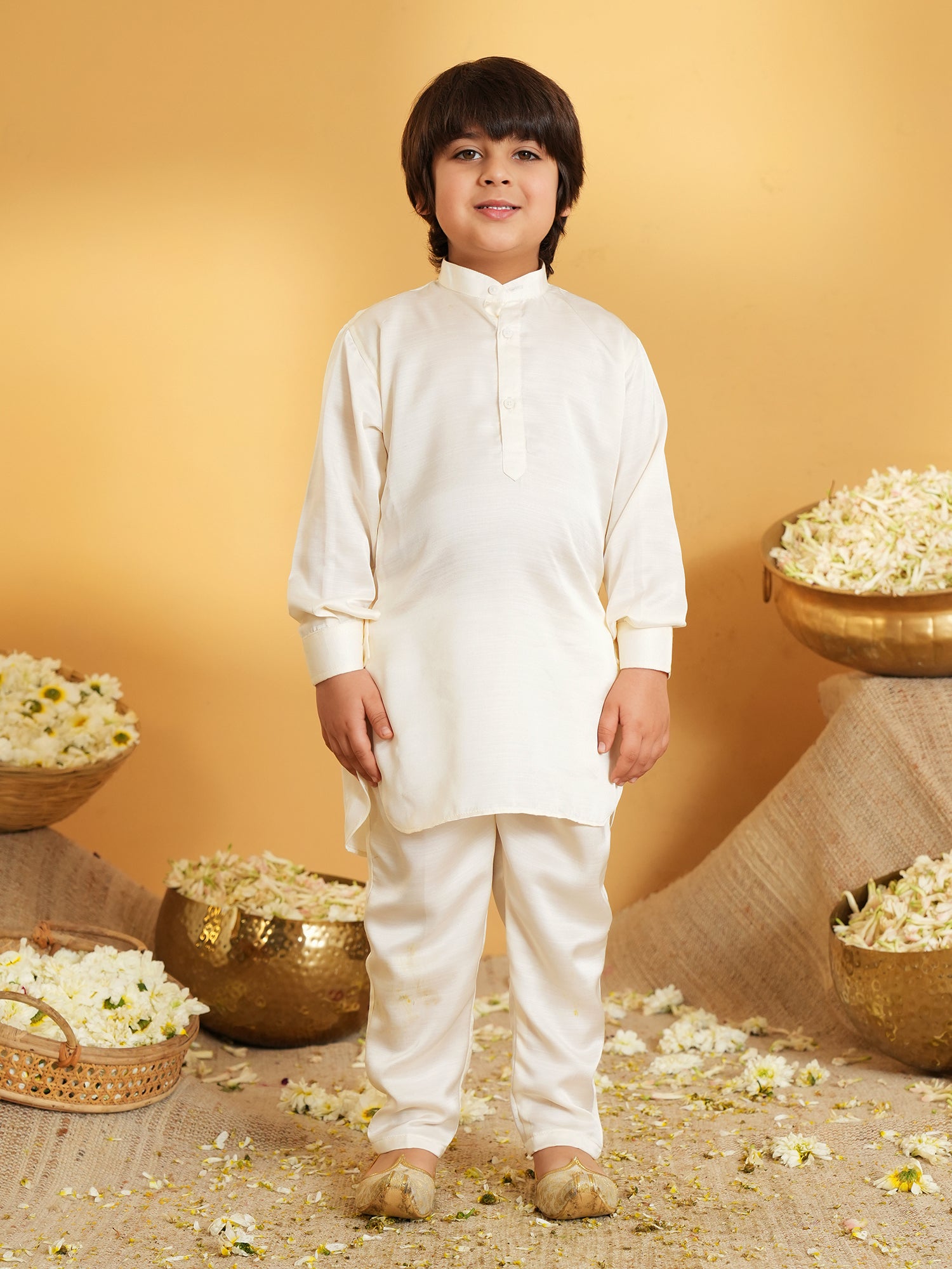 Maroon Ethnic Floral Silk Blend Kurta Pyjama Waist Coat Set For Boys