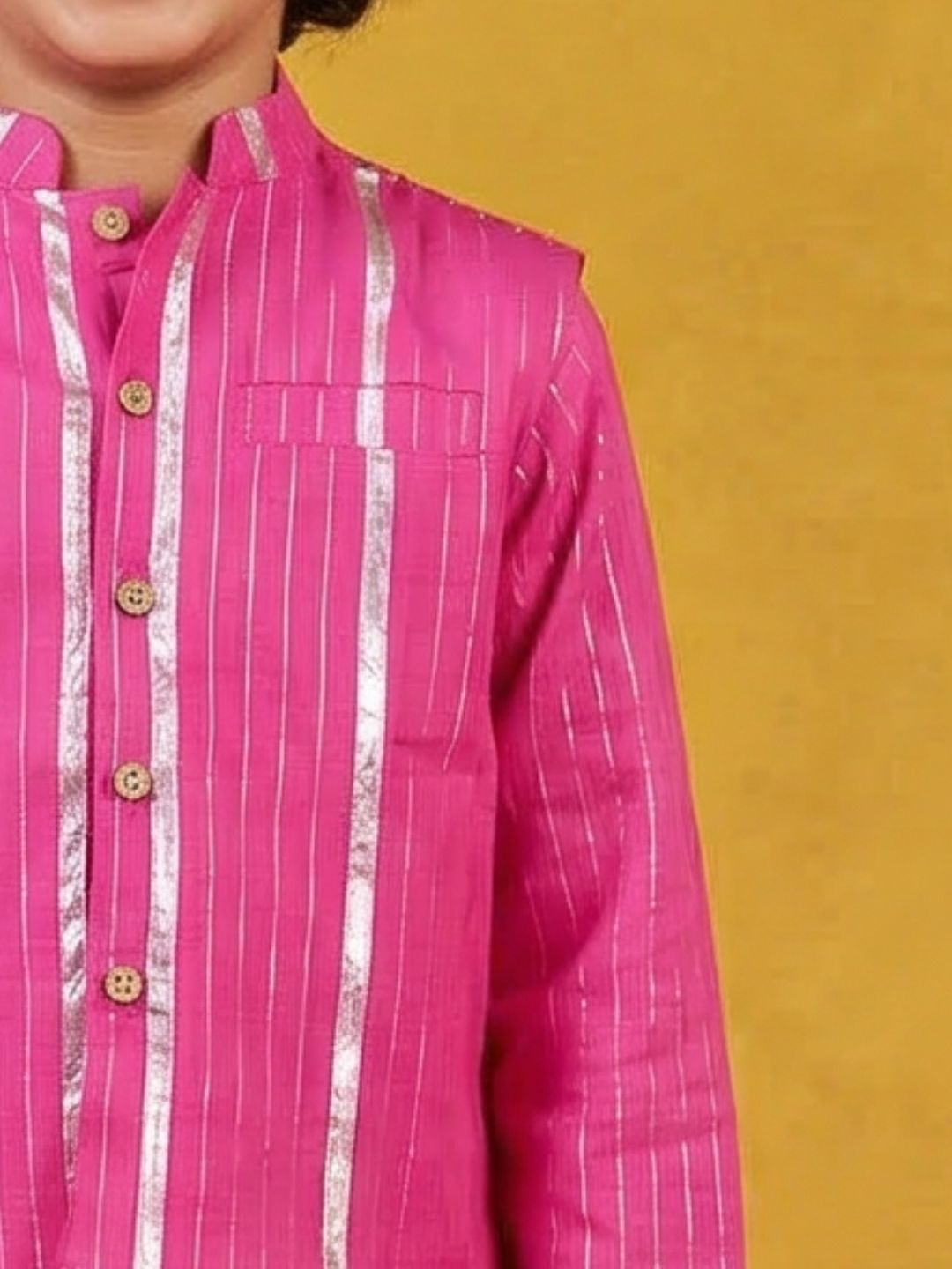 Pink Printed Pure Cotton Kurta Pyjama Waist Coat Set For Boys And Kurti and Sharara Set For Girls