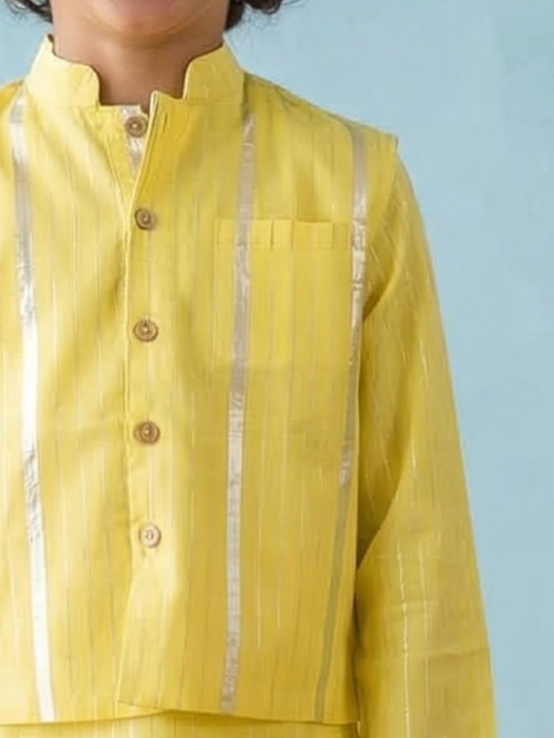 Yellow Printed Pure Cotton Kurta Pyjama Waist Coat Set For Boys And Kurti and Sharara Set For Girls