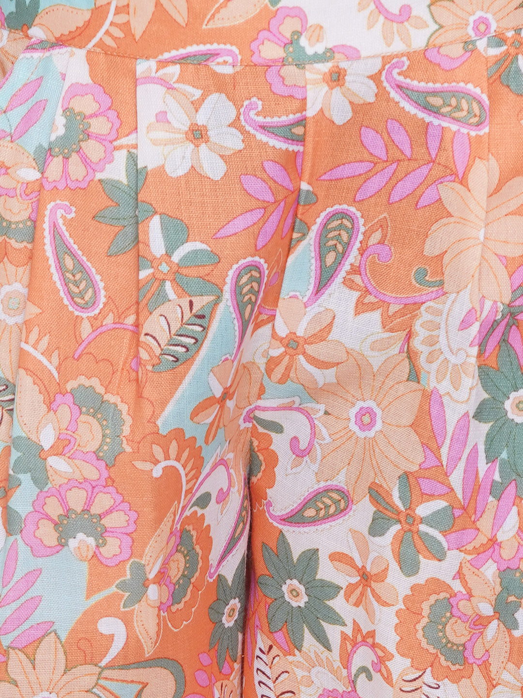 Kids Girls Orange Printed Cotton CO-Ords Set - AJ Dezines