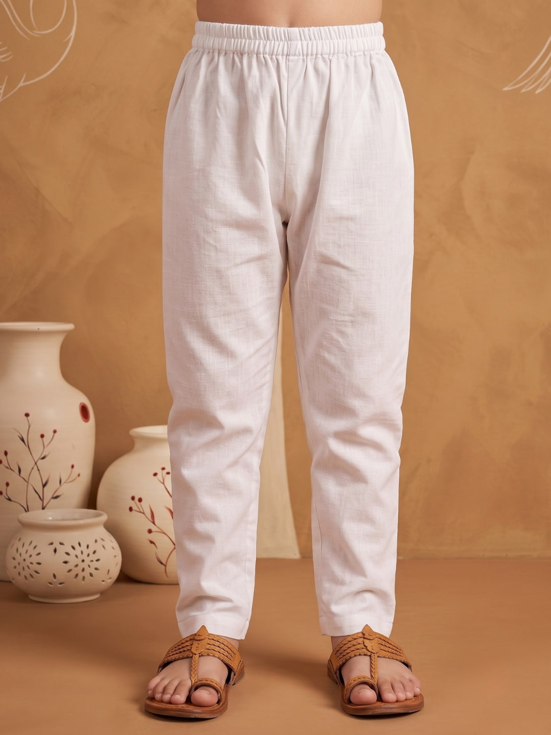 Pink Elephant & Traditional Ethnic Print Cotton Blend Kurta Pyjama Set For Boys