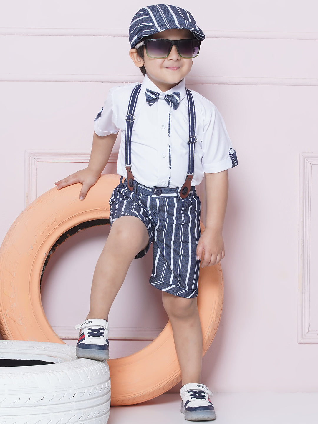 Kids Boys Blue Solid Cotton Blend Dungaree - AJ Dezines