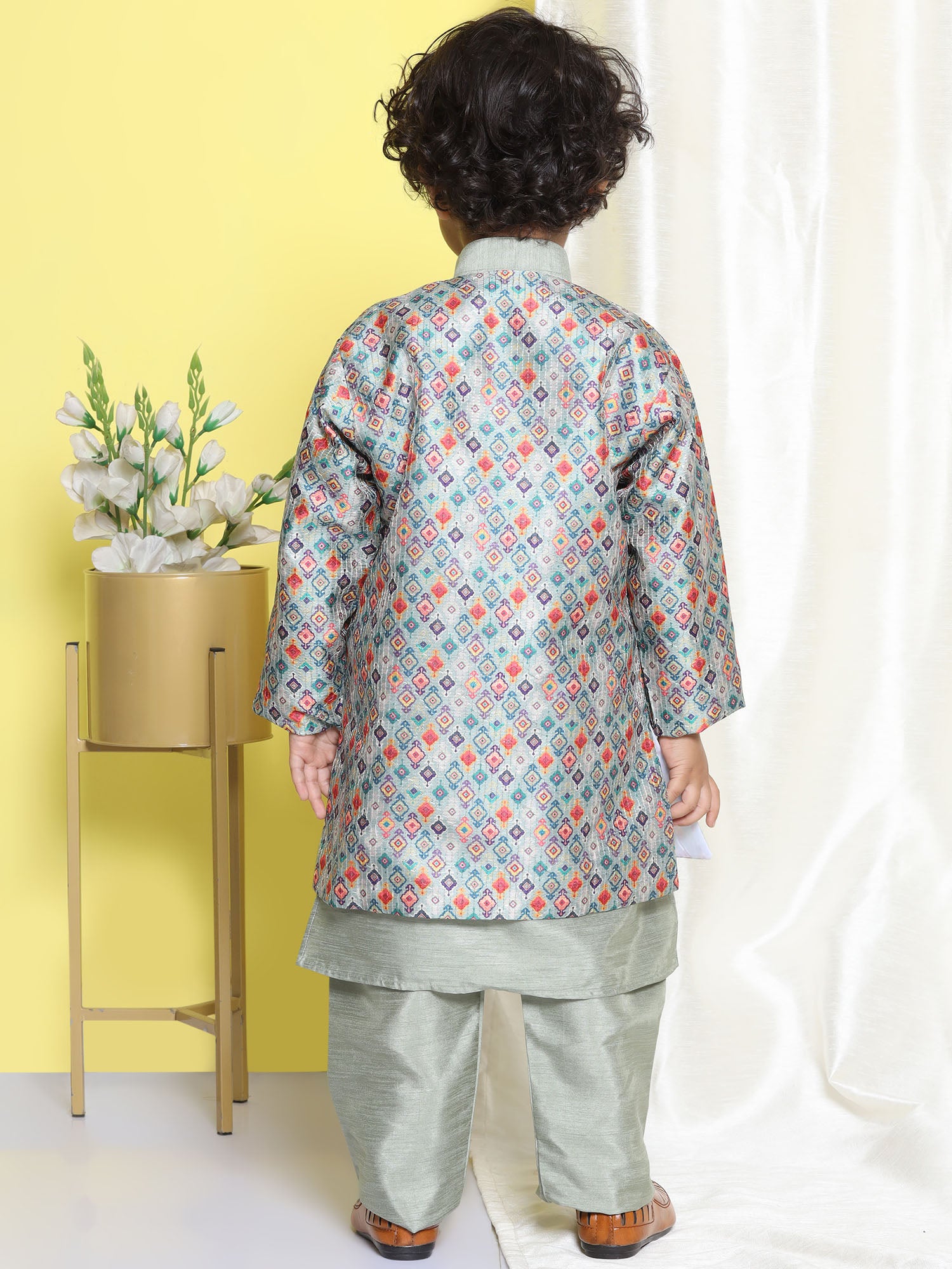 Kids Boys Pista Printed Silk Blend Sherwani - AJ Dezines