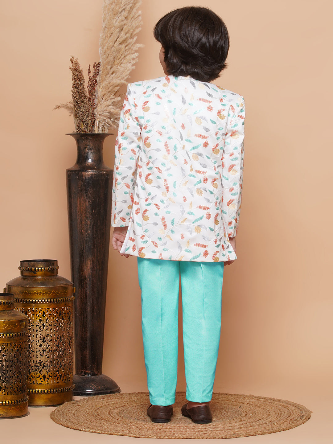 Kids Boys BLUE Floral Print Jacquard Indo Western - AJ Dezines