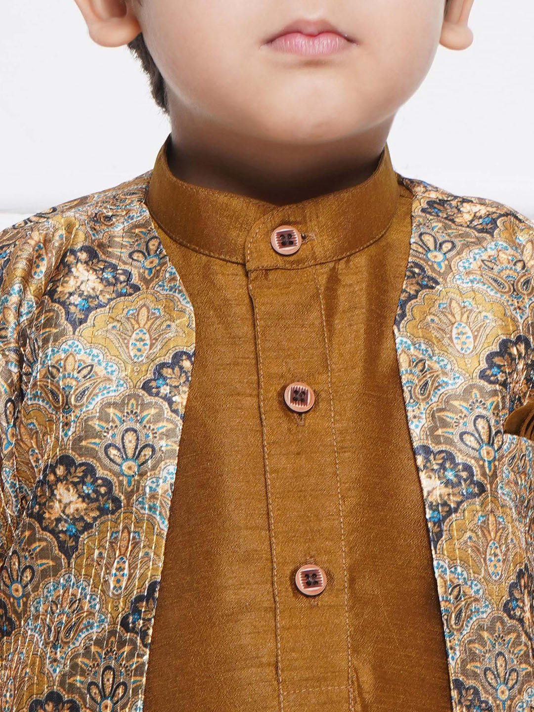 Kids Boys Brown Printed Silk Blend Sherwani - AJ Dezines