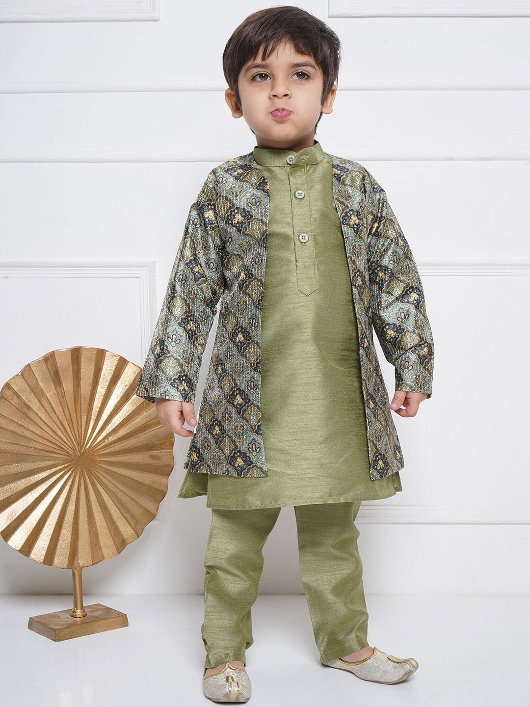 Kids Boys Pista Printed Silk Blend Sherwani - AJ Dezines