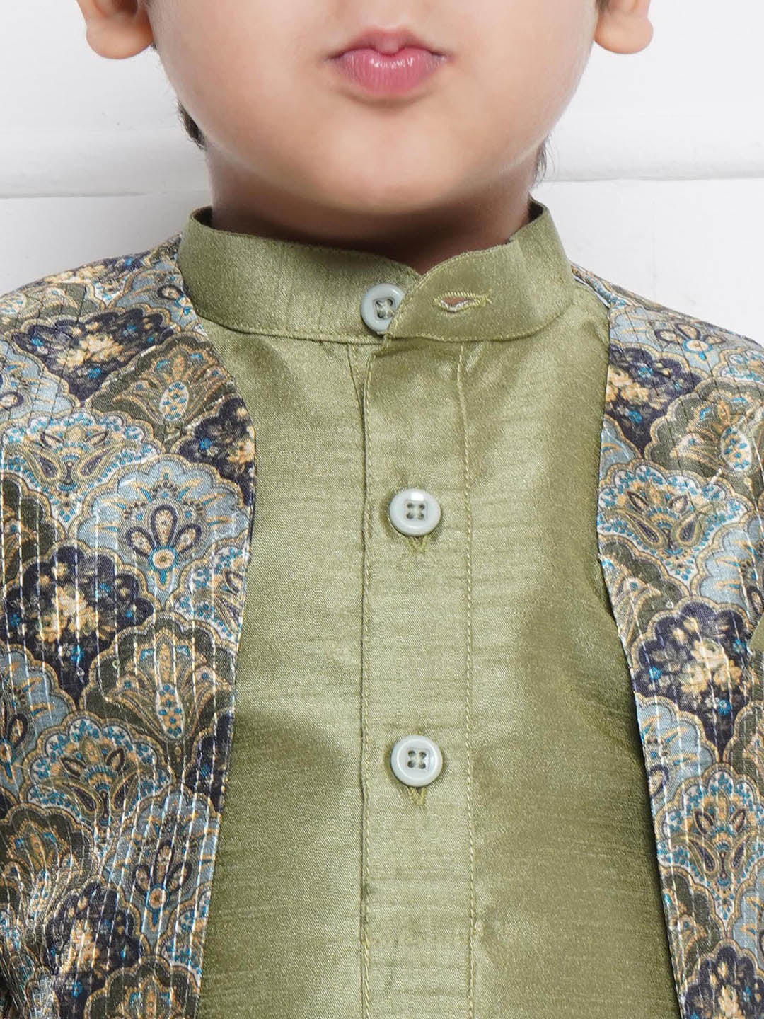 Kids Boys Pista Printed Silk Blend Sherwani - AJ Dezines