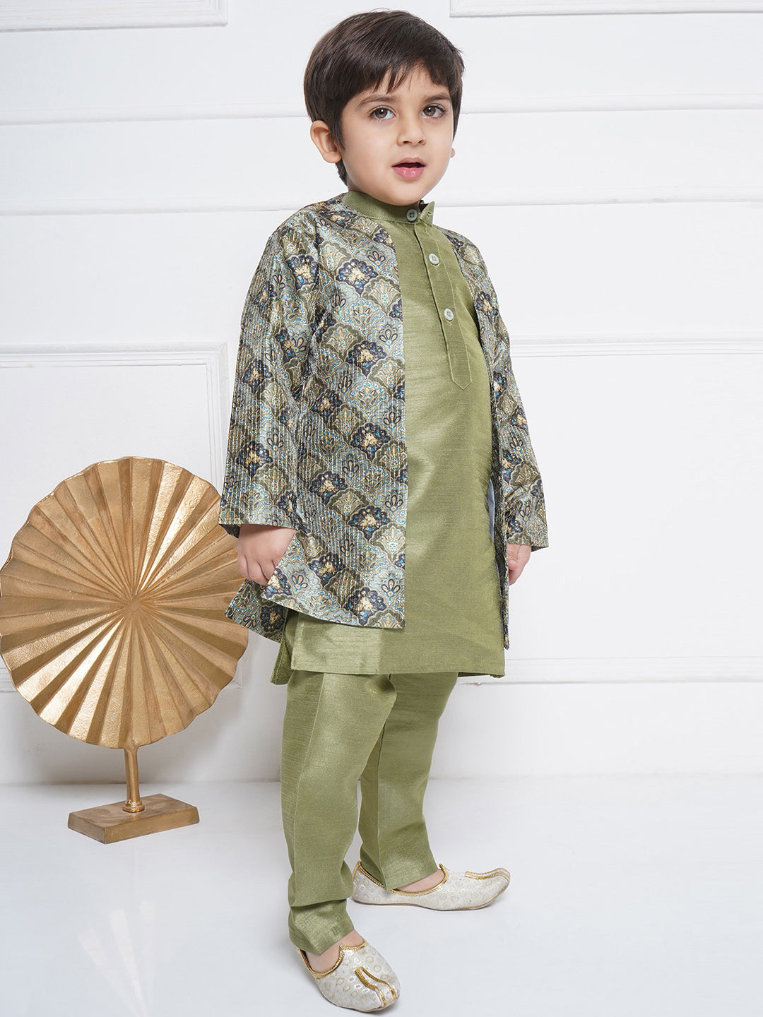 Kids Boys Pista Printed Silk Blend Sherwani - AJ Dezines