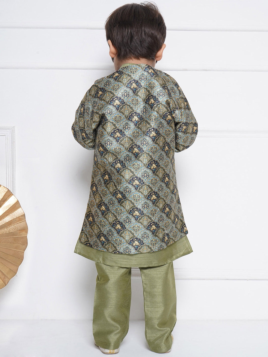 Kids Boys Pista Printed Silk Blend Sherwani - AJ Dezines