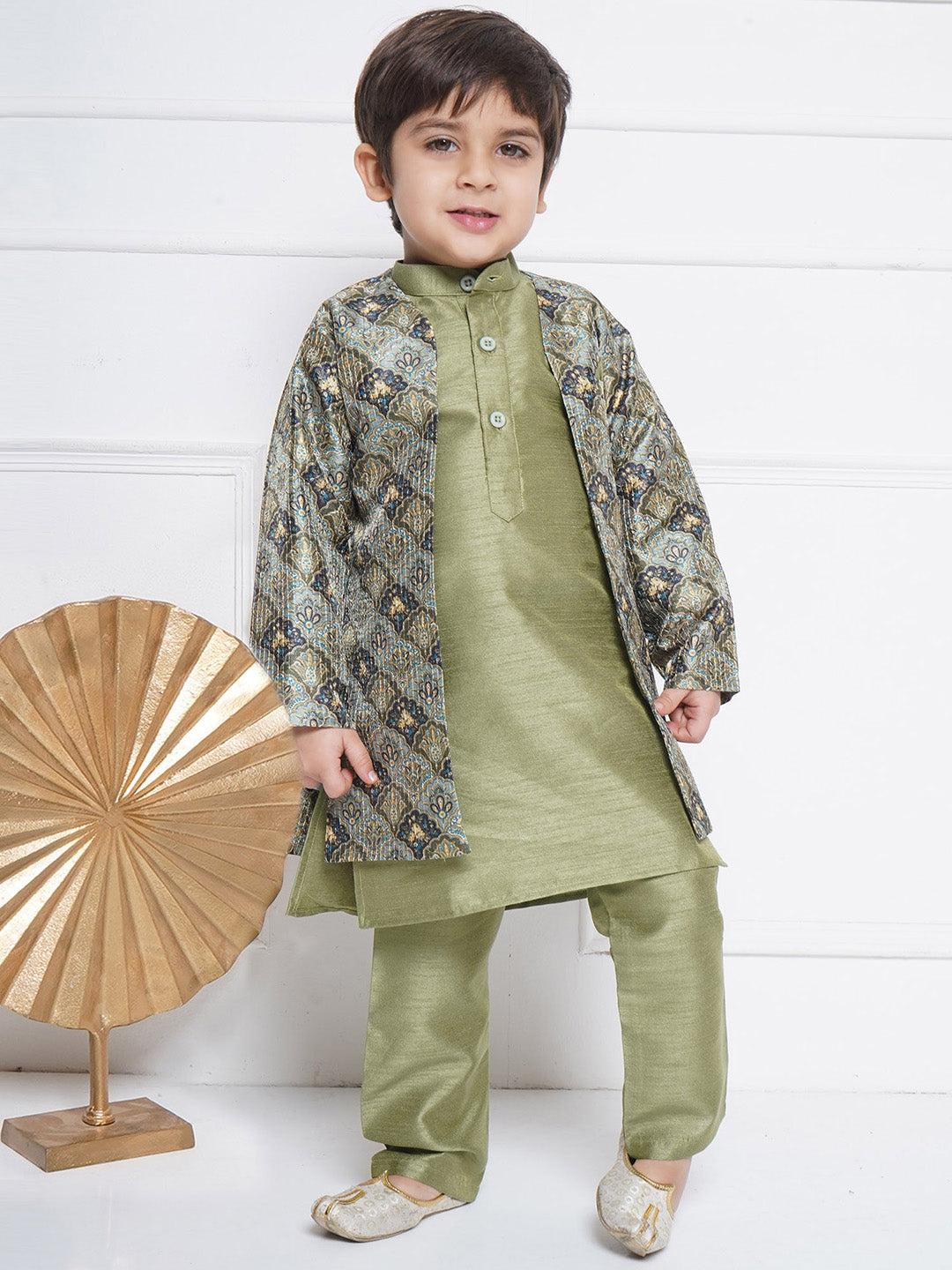 Kids Boys Pista Printed Silk Blend Sherwani - AJ Dezines