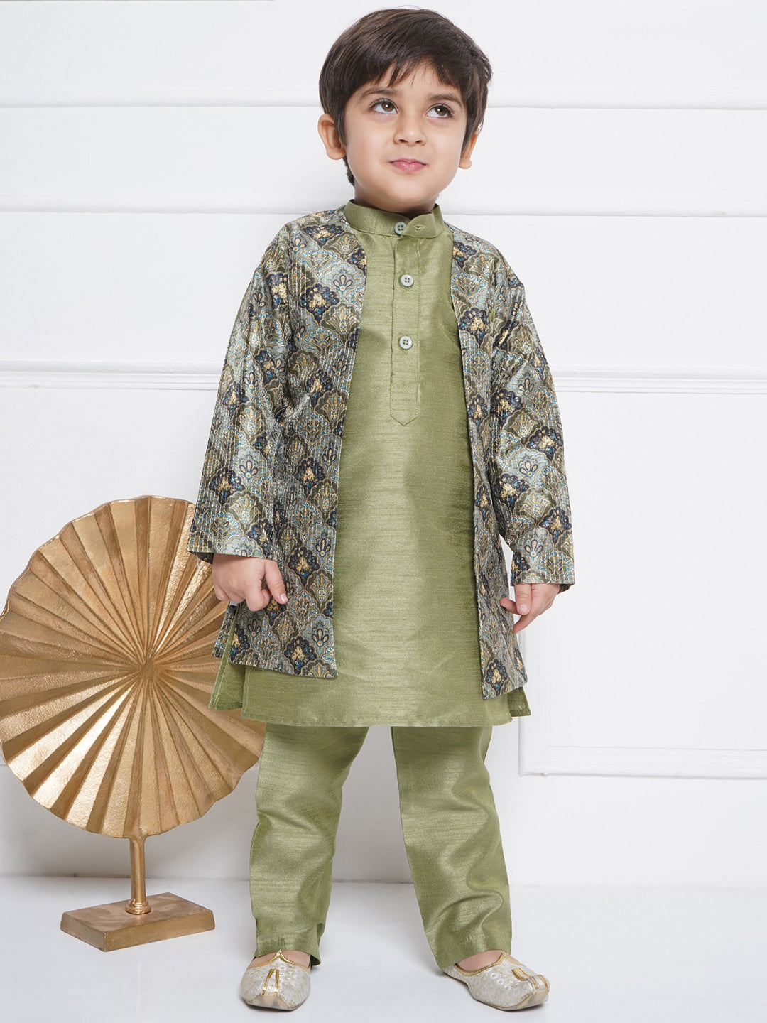 Kids Boys Pista Printed Silk Blend Sherwani - AJ Dezines