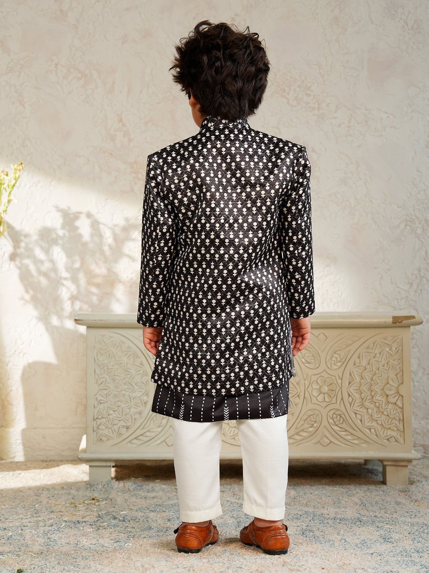 Black Jacquard Full Sleeves Rich Embroidery Sherwani