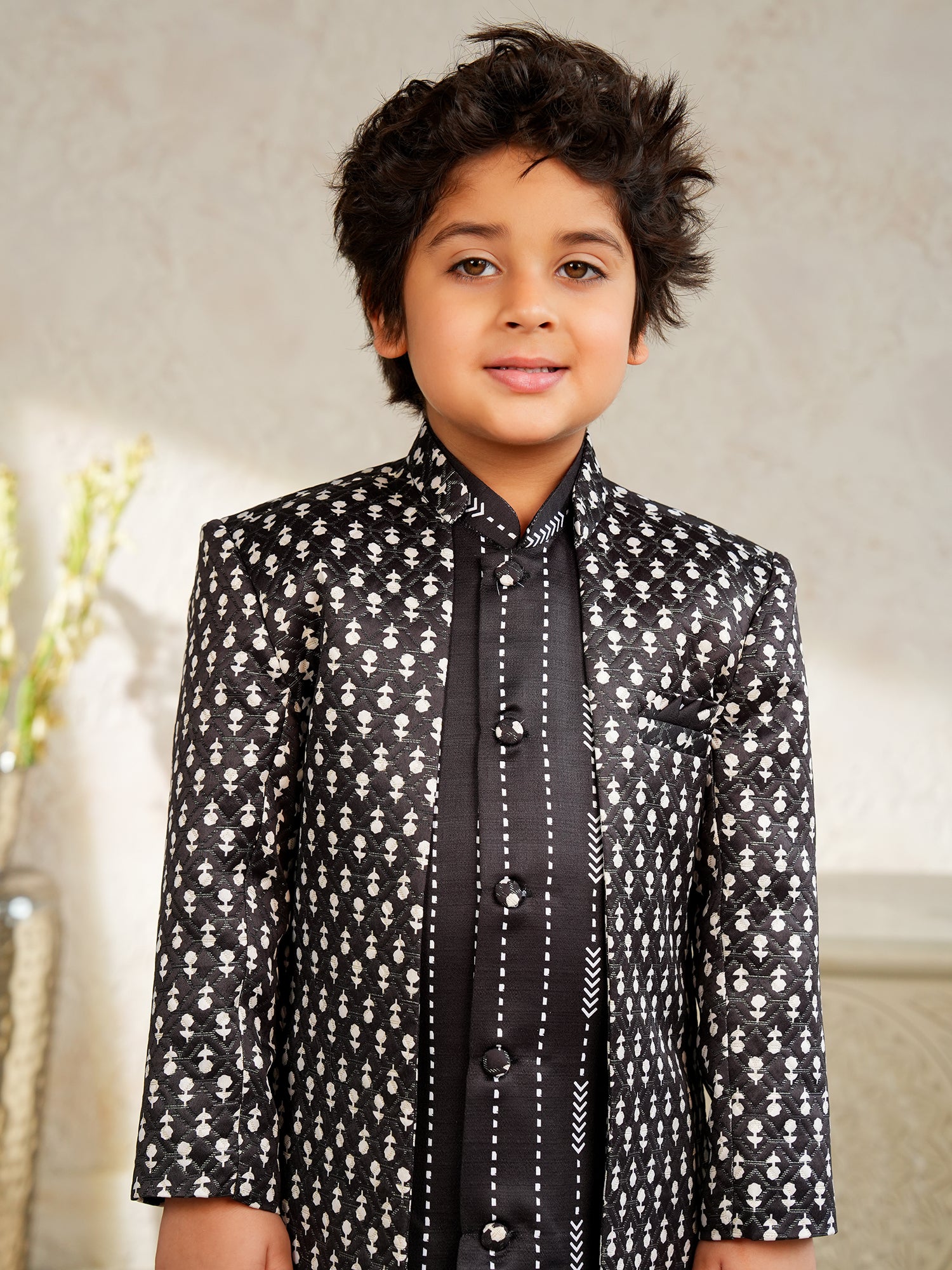 Black Jacquard Full Sleeves Rich Embroidery Sherwani