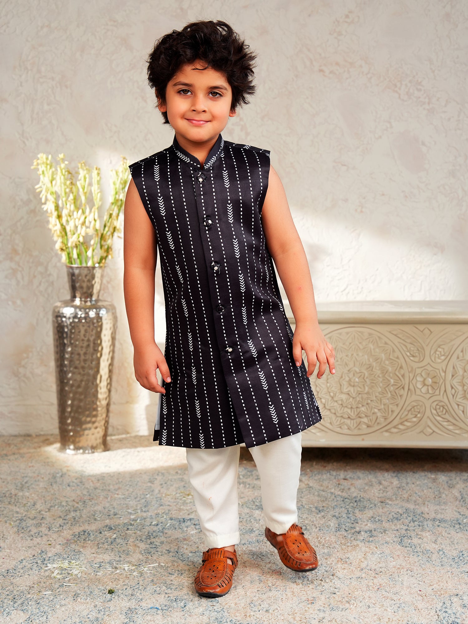 Black Jacquard Full Sleeves Rich Embroidery Sherwani