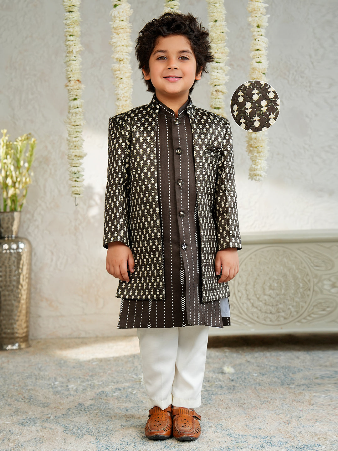 GREEN Jacquard Full Sleeves Rich Embroidery Sherwani