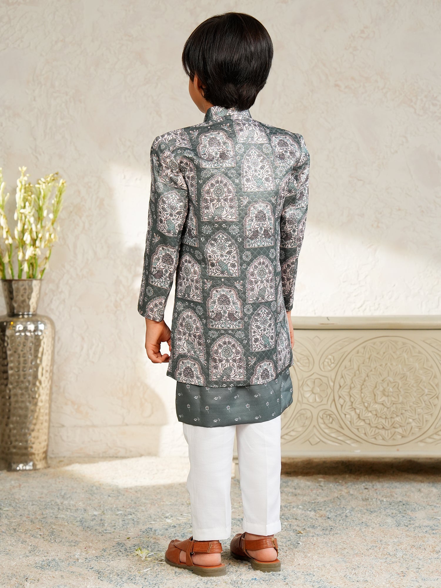 Blue Jacquard Full Sleeves Rich Floral Embroidery Sherwani