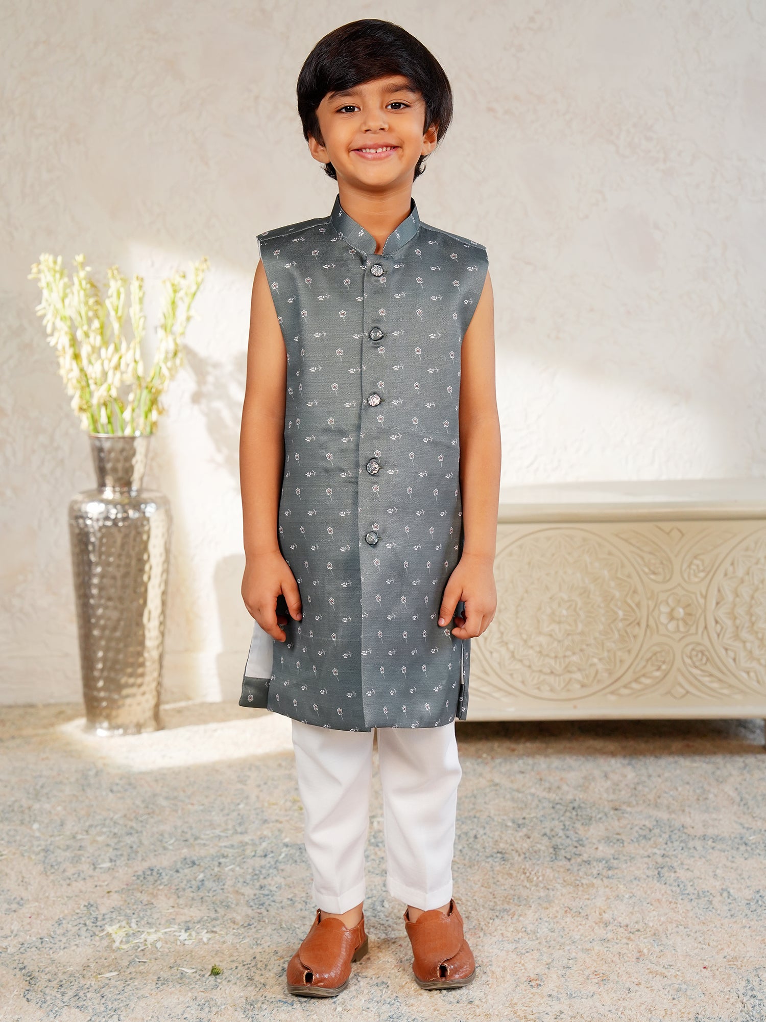 Blue Jacquard Full Sleeves Rich Floral Embroidery Sherwani