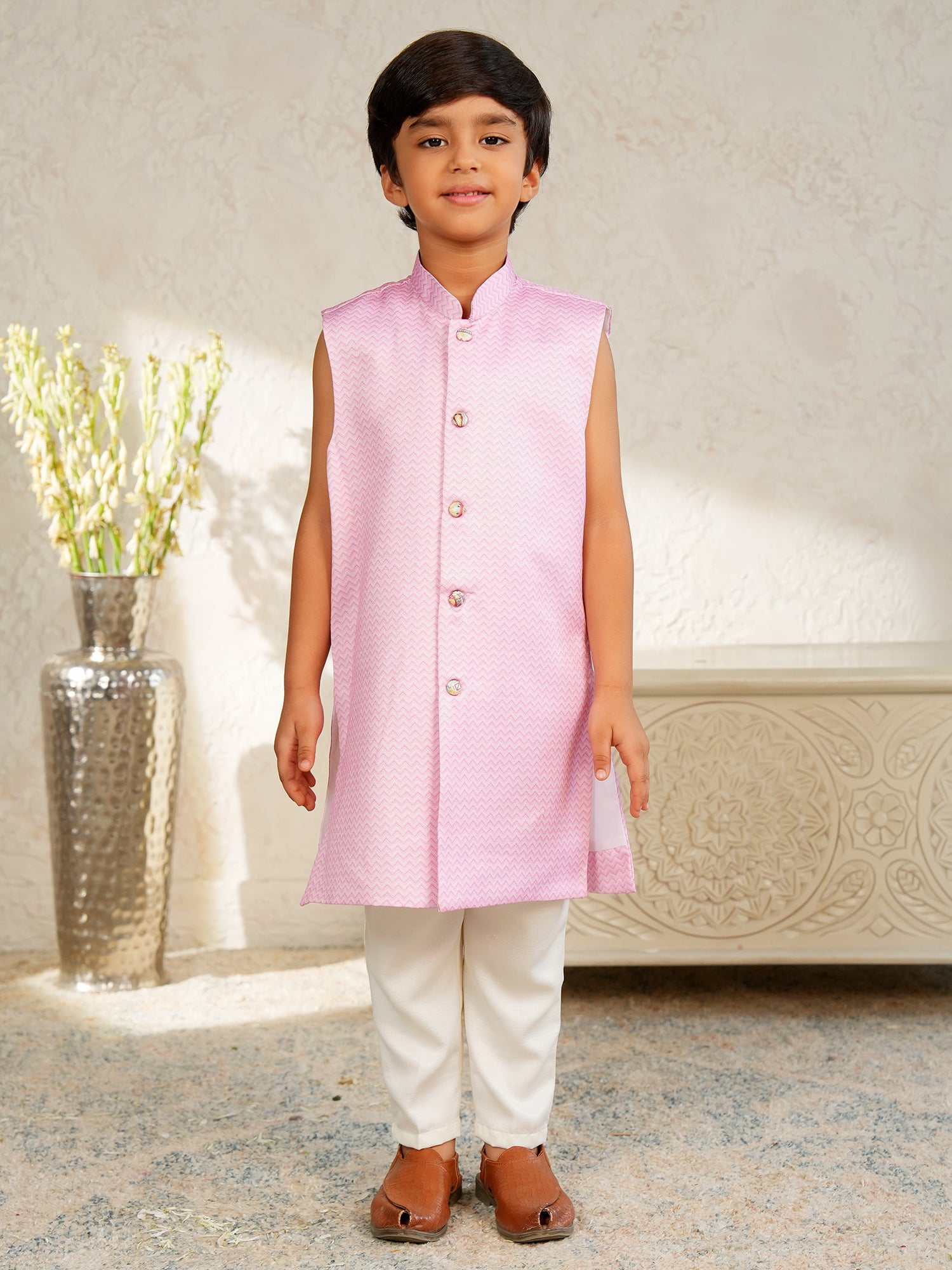 Pink Jacquard Full Sleeves Rich Floral Embroidery Sherwani