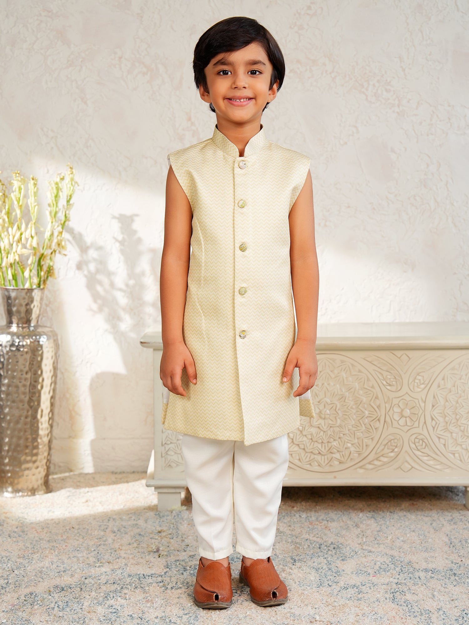 Yellow Jacquard Full Sleeves Rich Floral Embroidery Sherwani