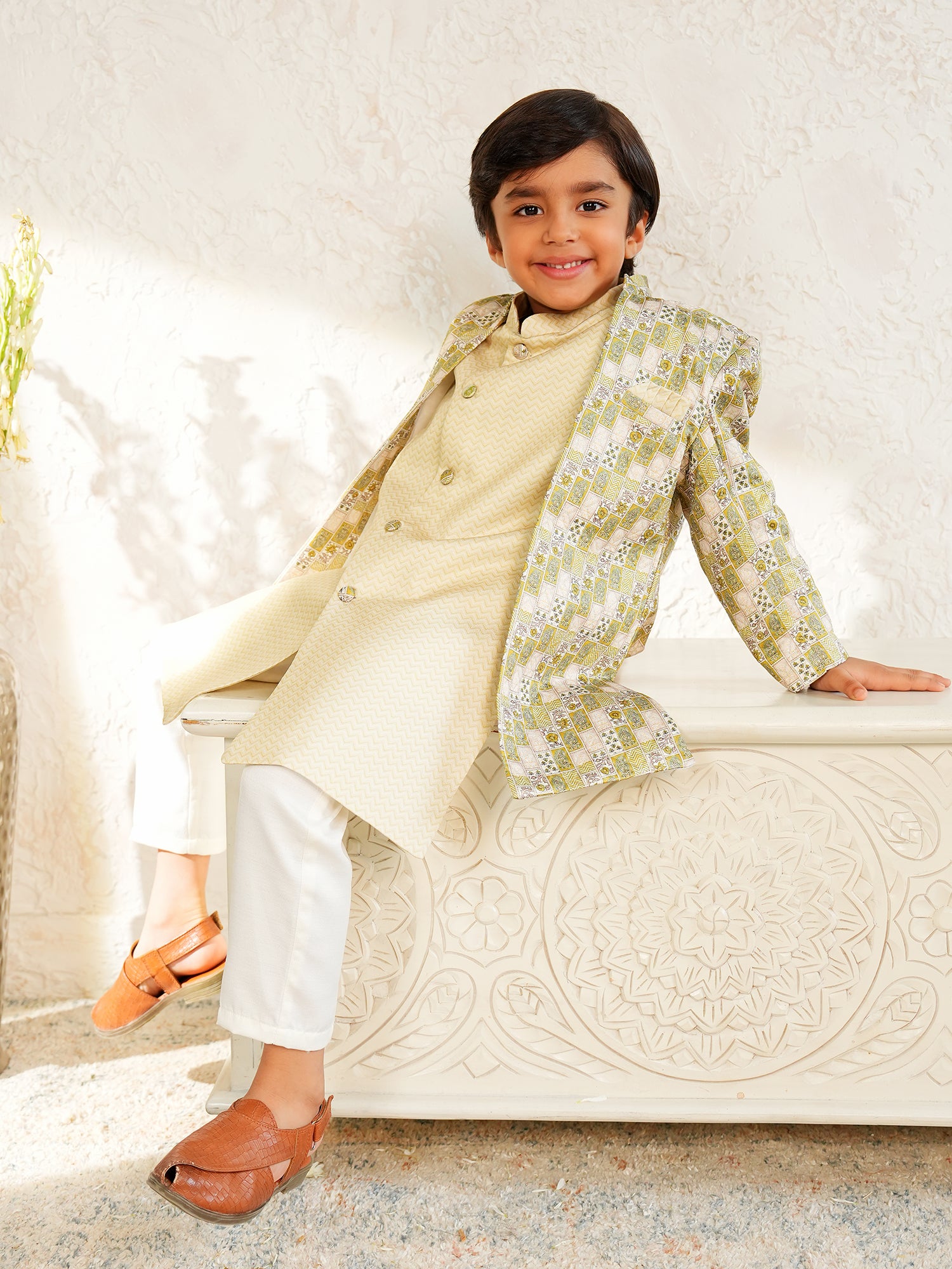 Yellow Jacquard Full Sleeves Rich Floral Embroidery Sherwani