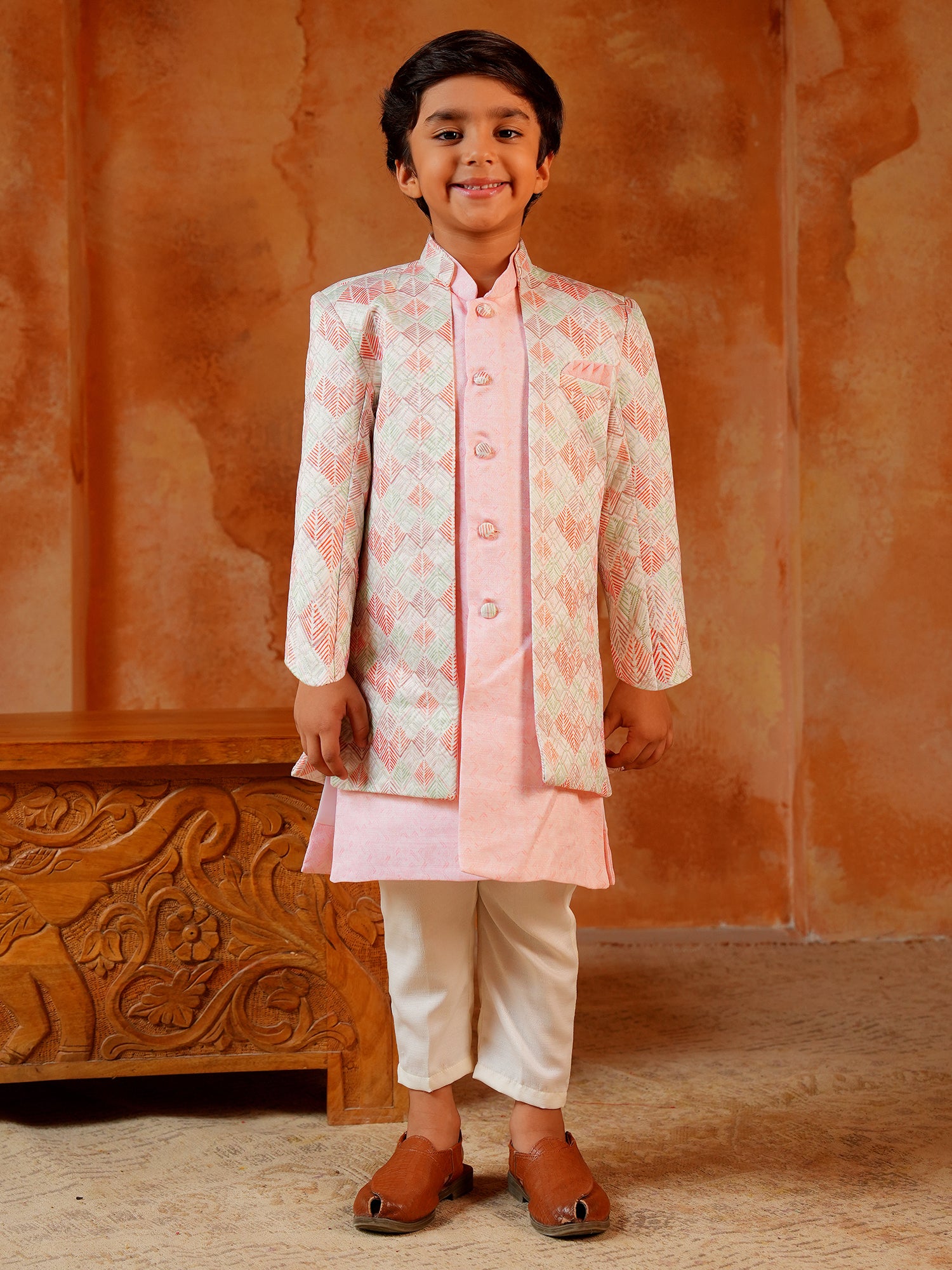 Pink Jacquard Full Sleeves Rich Embroidery Sherwani
