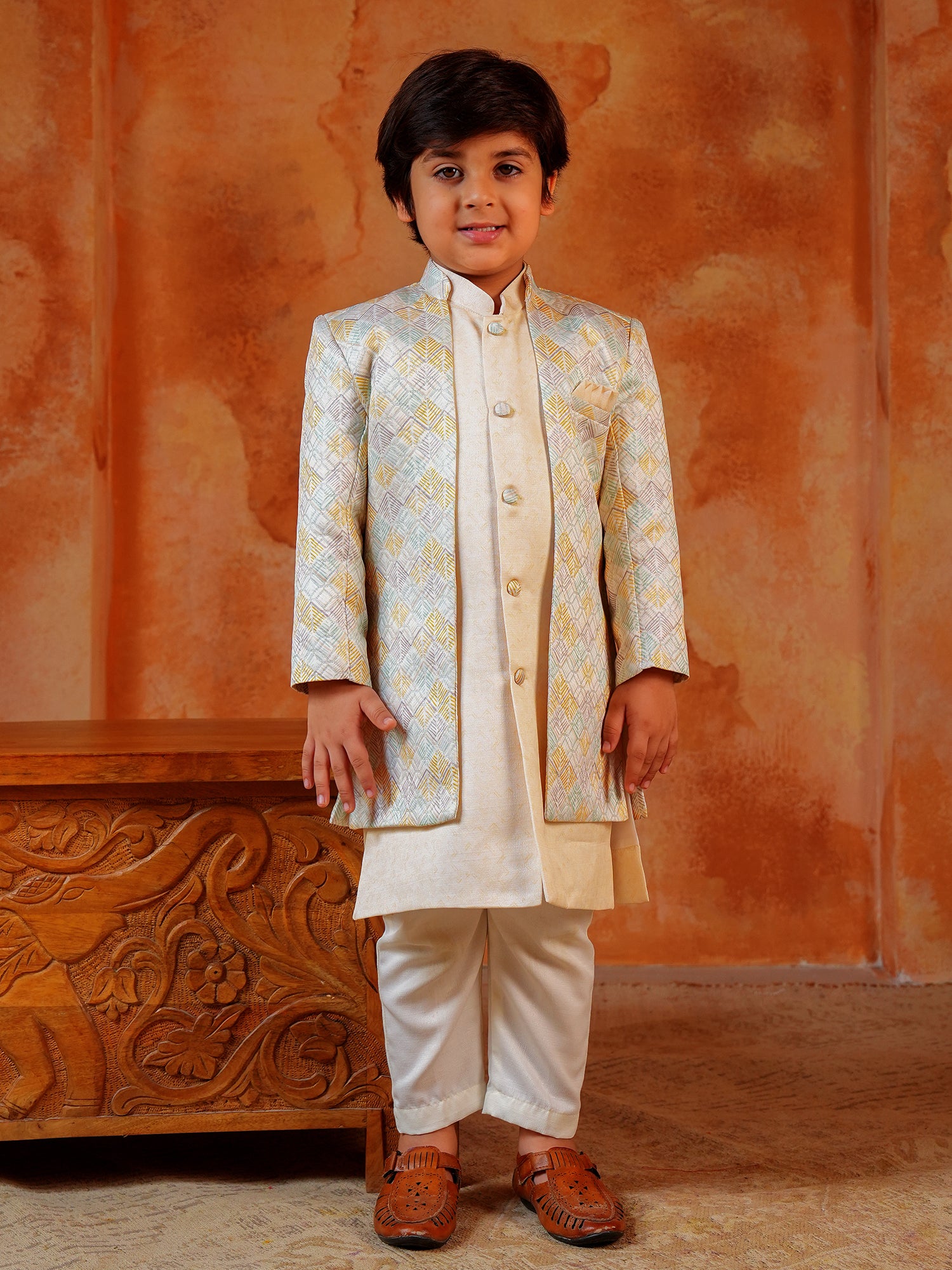 Yellow Jacquard Full Sleeves Rich Embroidery Sherwani
