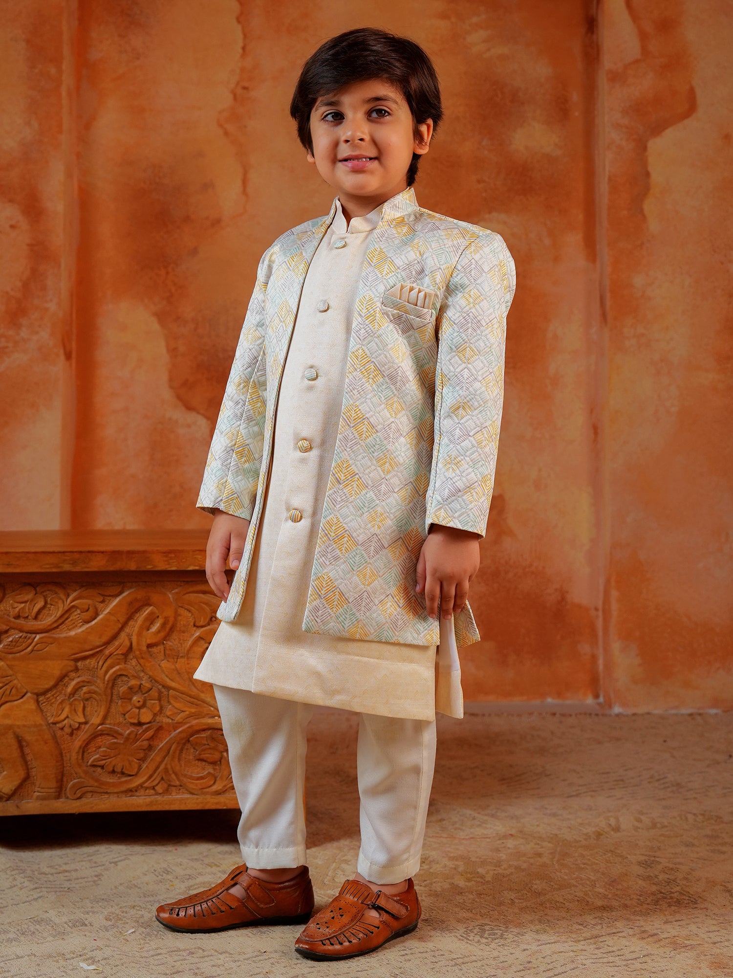 Yellow Jacquard Full Sleeves Rich Embroidery Sherwani