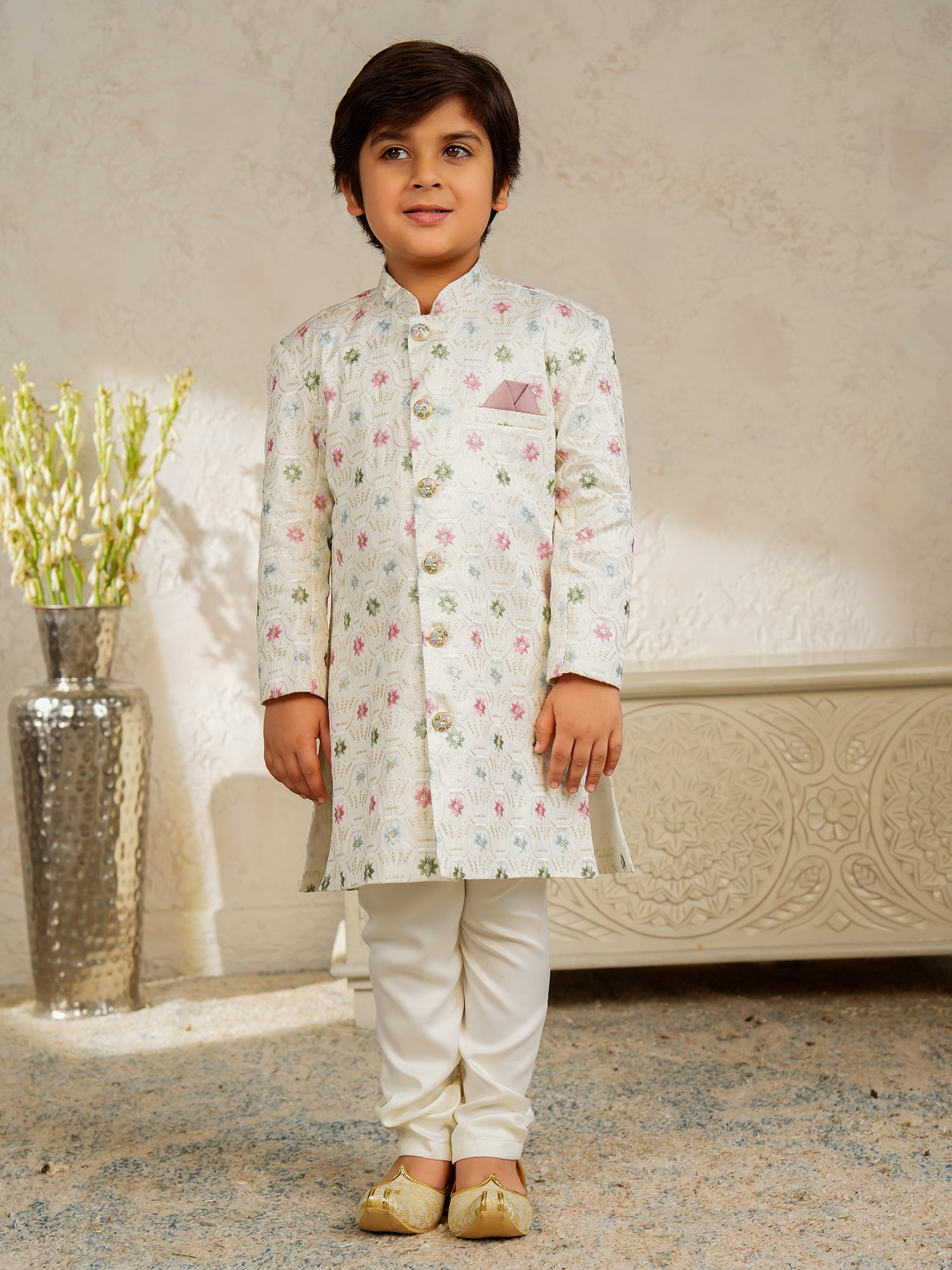 Multi Color Jacquard Full Sleeves Sequins and Embroidery Sherwani