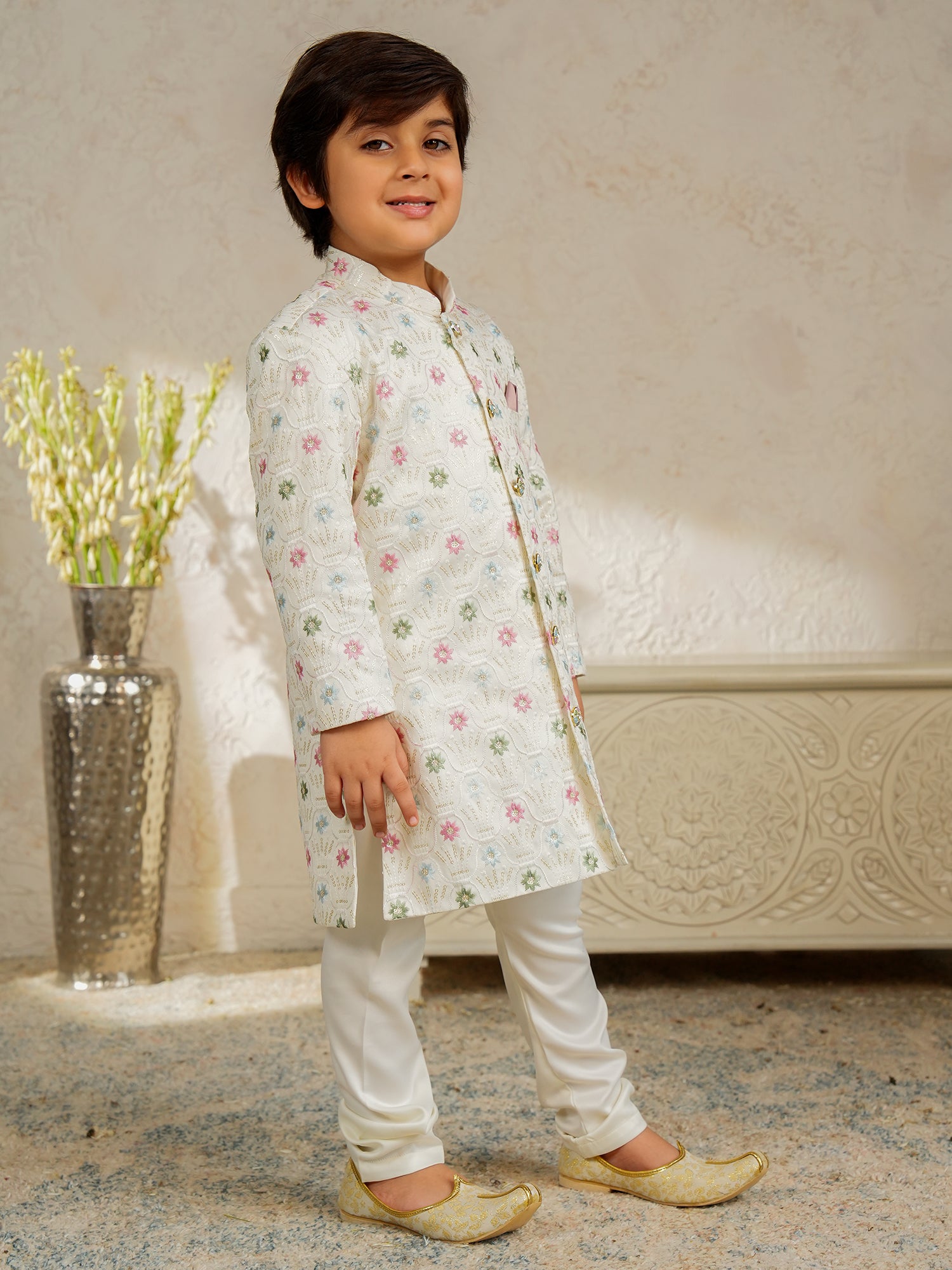 Multi Color Jacquard Full Sleeves Sequins and Embroidery Sherwani