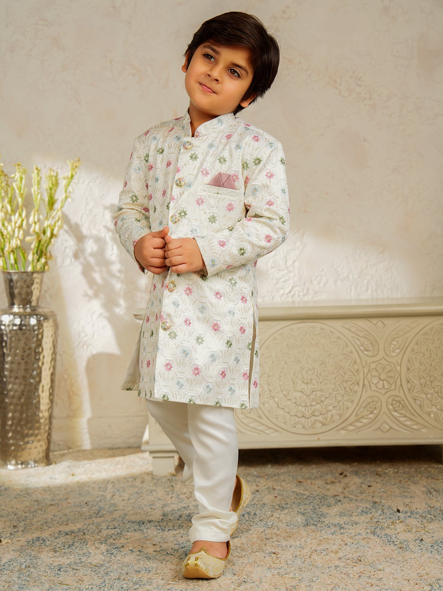 Multi Color Jacquard Full Sleeves Sequins and Embroidery Sherwani