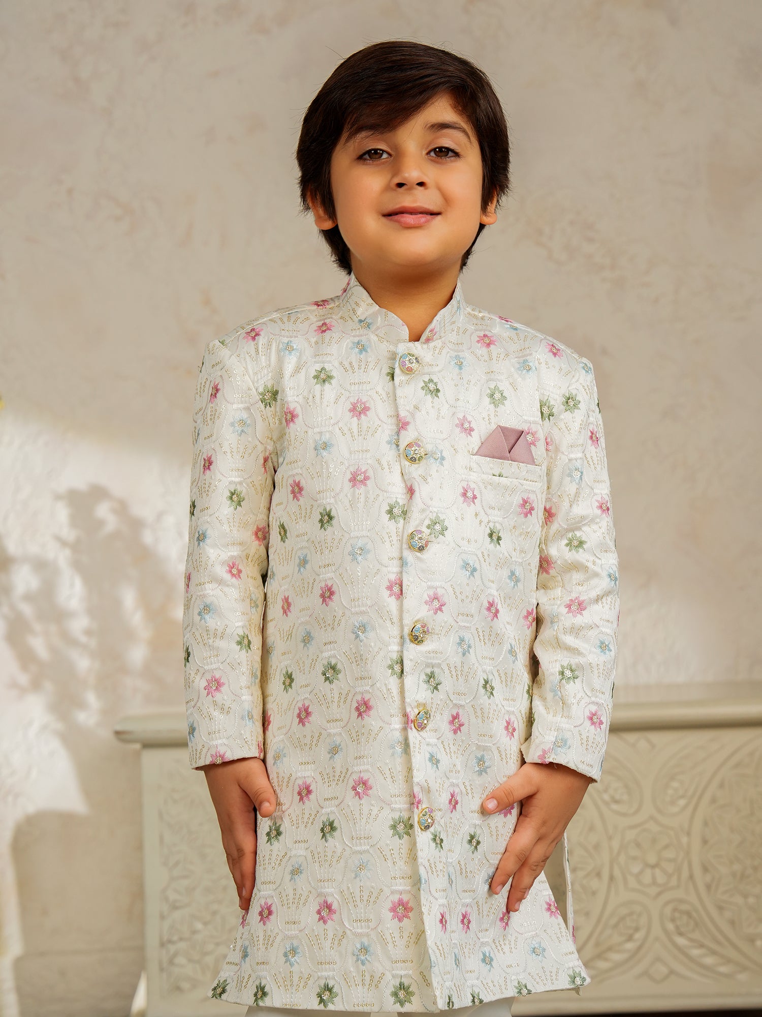 Multi Color Jacquard Full Sleeves Sequins and Embroidery Sherwani