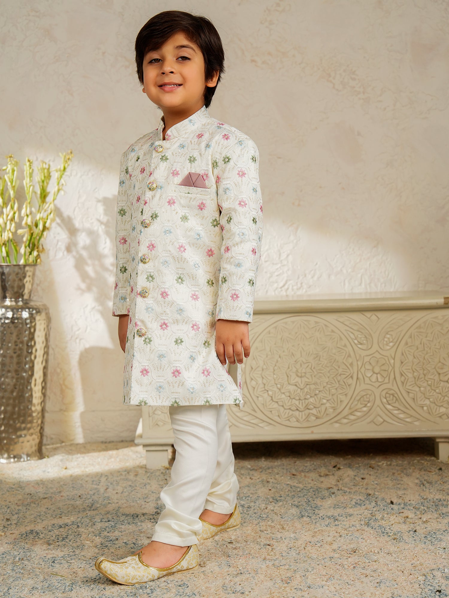 Multi Color Jacquard Full Sleeves Sequins and Embroidery Sherwani