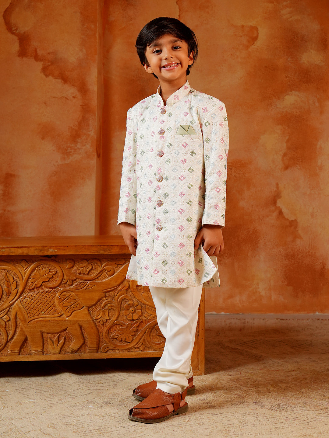 Multi Color Jacquard Full Sleeves Sequins and Embroidery Sherwani