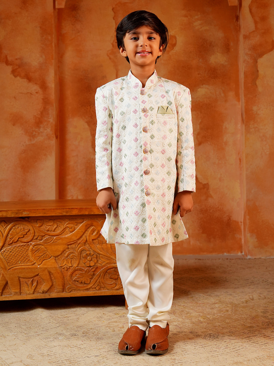 Multi Color Jacquard Full Sleeves Sequins and Embroidery Sherwani